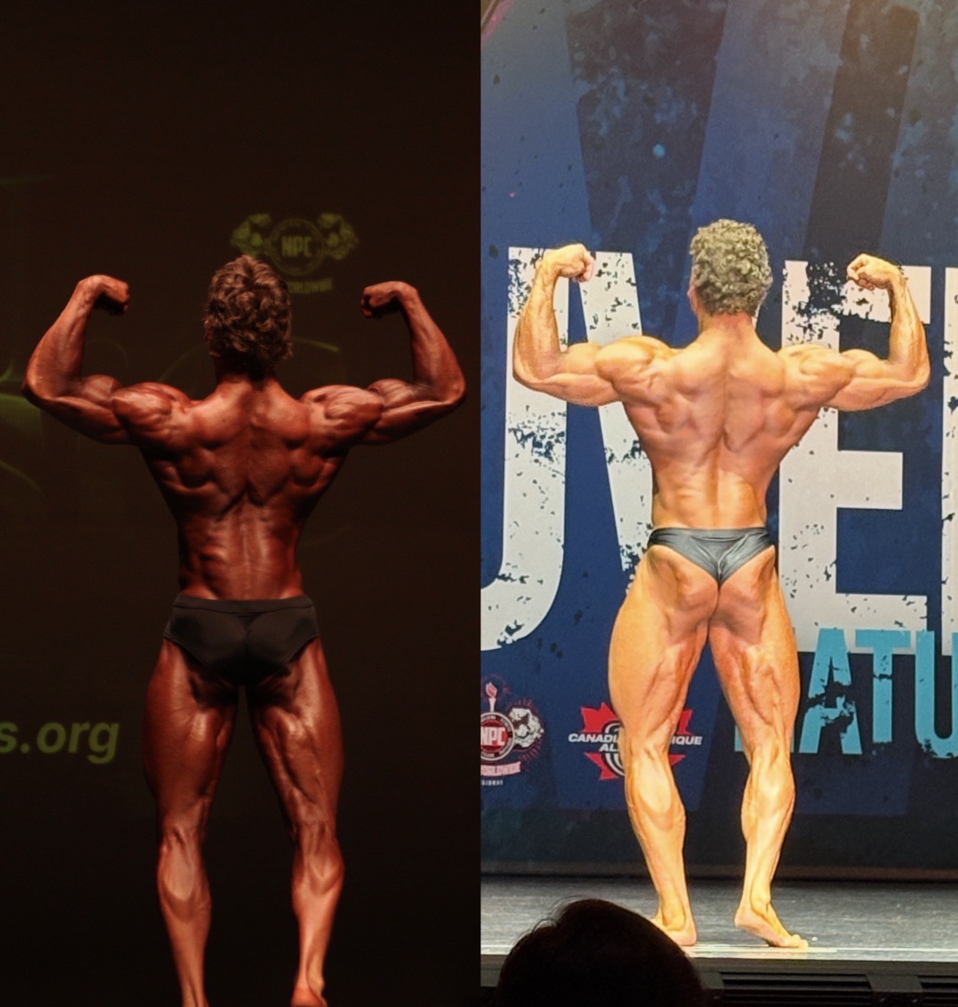 Front bodybuilding poses from two competitions