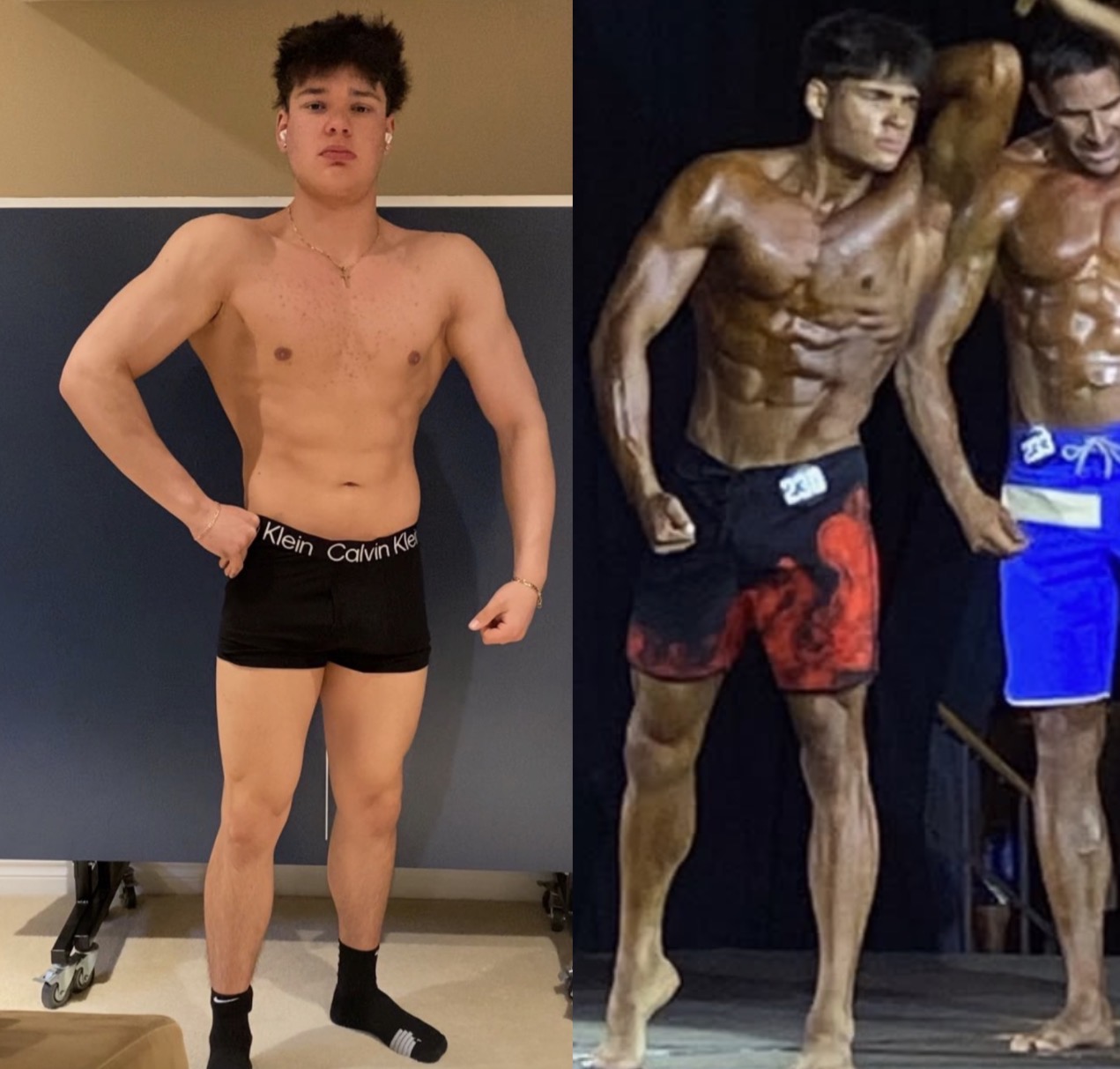 Men's bodybuilding transformation from starting point to competition stage